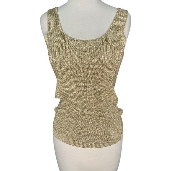 Suzelle Vintage Gold Metallic Knit Tank Top Size Med Sleeveless Evening Party - Picture 8 of 16